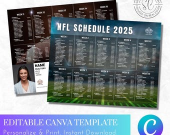 Football Spielplan 2025 Mailing Postkarte 8,5 x 11 in 2-seitiger Sofortdownload Canva Editable