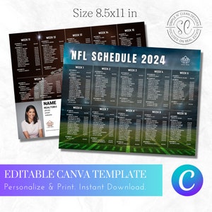 Calendário de futebol 2024 Cartão postal para correspondência 8,5 x 11 pol. 2 lados download instantâneo Canva Editável
