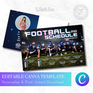 Cronograma de pré-temporada da NFL de futebol, semana 1 a semana 2, cartão postal de 8,5 x 5,5 pol., download instantâneo de 2 lados, Canva editável