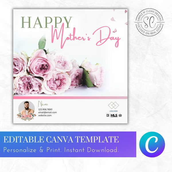 Happy Mothers day social media post template instant download Canva editable