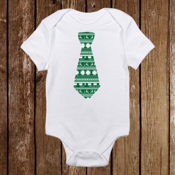 Ugly Christmas Sweater Tie With Suspenders Red Newborn Infant One Piece Onesie