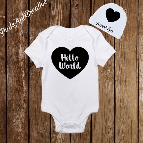 Personalized Name Cute Baby Girl Clothes Onesies with Hat Beanie Shower Gift