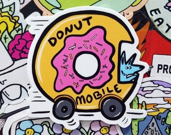 Dog Driving a Donut Mobile! Sticker