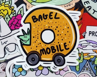 Dog Driving a Bagel Mobile! Sticker