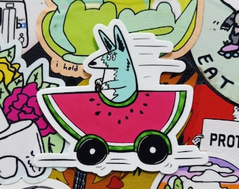 Dog Driving a Watermelon Car Sticker