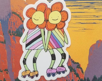 Queer Flower Power Twins Skater Sticker