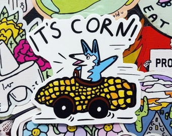 It's Corn Dog Driving a Corn Car Sticker