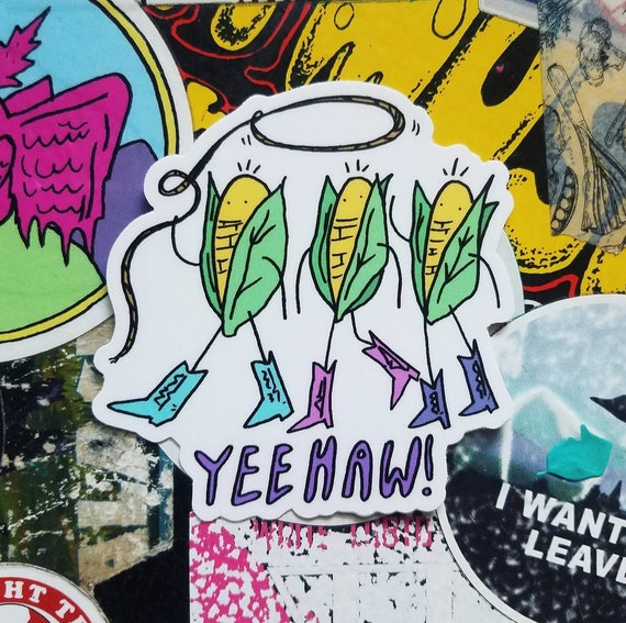 Yeehaw Corn w Cowboy Boots Sticker