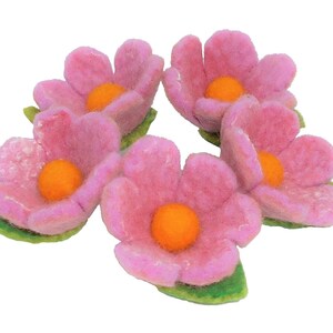 Blumen, Blüten, feine Merinowolle, handgefilzt, Form und Farbe wählbar, 5er Set Rosa