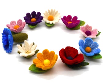 Felt flowers, colorful mix of your choice, blossoms, fine merino wool, hand-felted, 5 to 25 pieces per set
