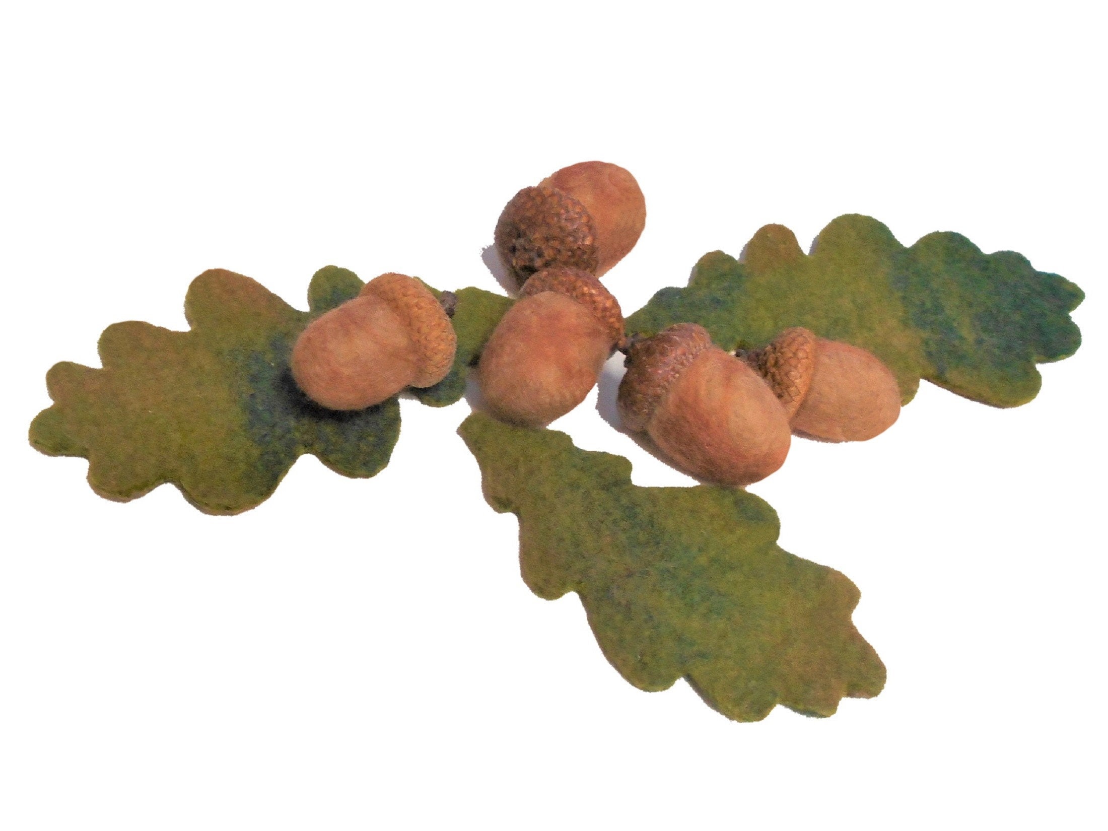 5 Glands et 3 Feuilles, Laine Fine Mérinos, Feutrée, Décoration d'automne