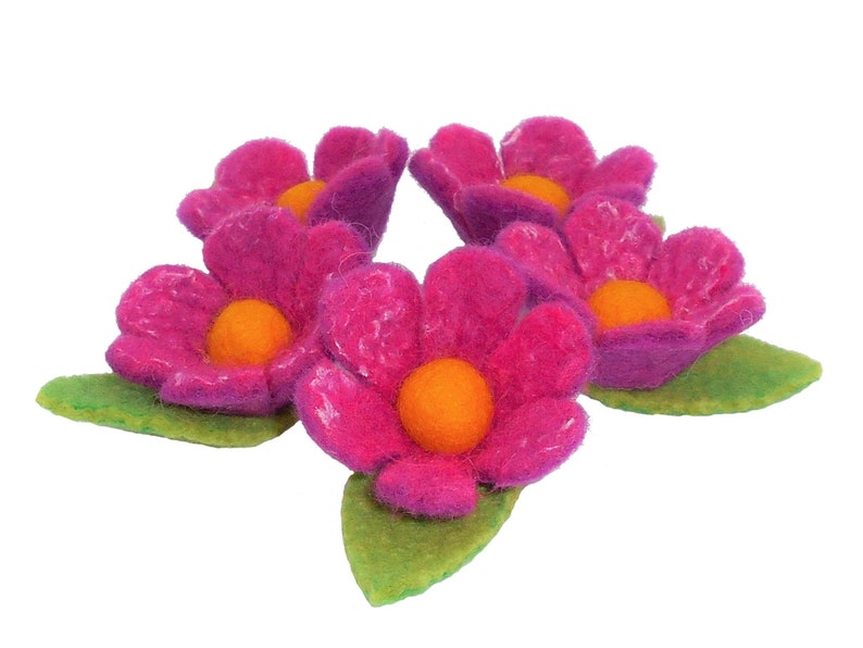 Blumen, Blüten, feine Merinowolle, handgefilzt, Form und Farbe wählbar, 5er Set pink