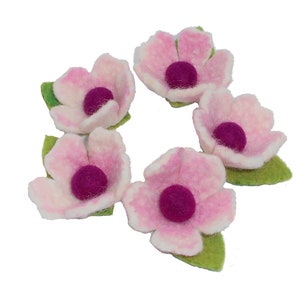 Blumen, Blüten, feine Merinowolle, handgefilzt, Form und Farbe wählbar, 5er Set Kirschblüte rosa