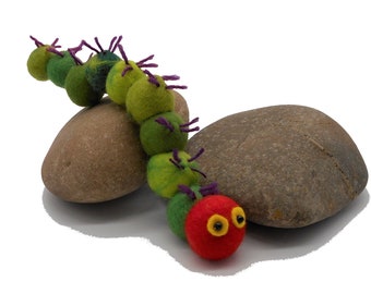 Super cute and cuddly caterpillar guaranteed to bring a smile, 20 cm, hand-felted from merino wool