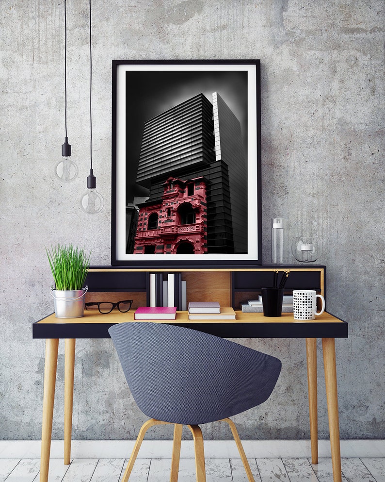 Minimal Rot, Fotografie, Print Download, schwarz weiß rot, Fine Art, Bürogebäude, Fotokunst, moderne Kunst, Home Office Decor Bild 3