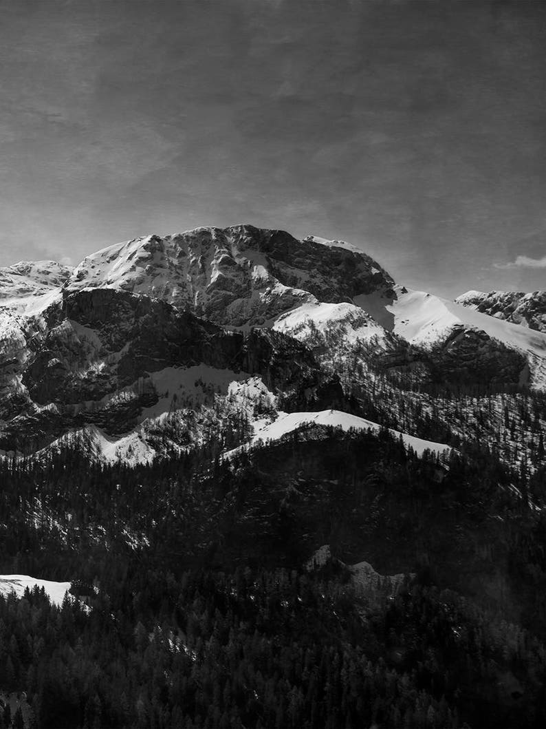 Trittico, Grande fotografia panoramica di paesaggi, Scarica stampa, Bianco e nero, Alpi tedesche, Foto di montagne, Foto invernale, Cielo Aquarell immagine 5