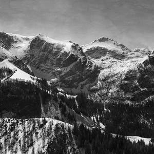 Triptyque, Panorama Landschaft Fotografie, Poster Download, schwarz weiss, Alpen, Berge Foto, Winter Foto, Aquarell Himmel Bild 4