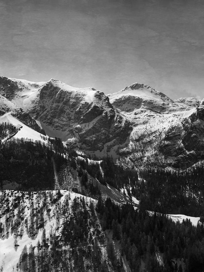 Triptyque, Panorama Landschaft Fotografie, Poster Download, schwarz weiss, Alpen, Berge Foto, Winter Foto, Aquarell Himmel Bild 4