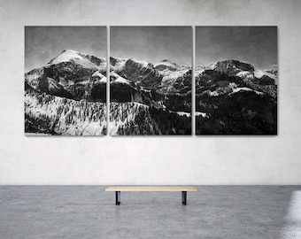 Triptyque, Panorama Landschaft Fotografie, Poster Download, schwarz weiss, Alpen, Berge Foto, Winter Foto, Aquarell Himmel