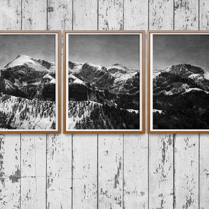 Trittico, Grande fotografia panoramica di paesaggi, Scarica stampa, Bianco e nero, Alpi tedesche, Foto di montagne, Foto invernale, Cielo Aquarell immagine 2