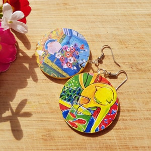 Matisse arty round earrings - bright, colouful wearable art on your ears