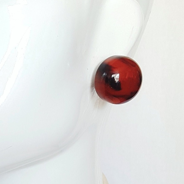 Vtg 40's Art Deco  Bakelite Earrings in Marbled Rich Amber Swirl - High Button Style, Clip-on Lever Back.