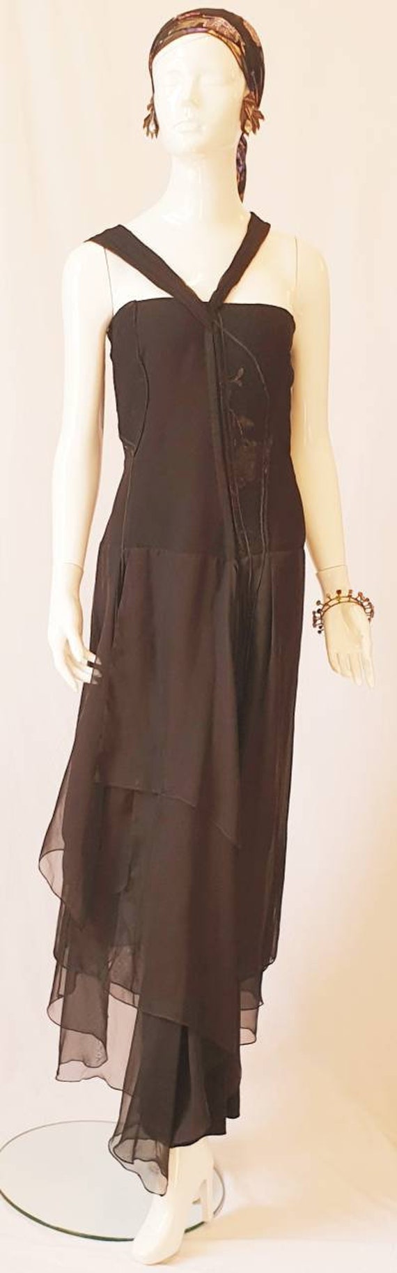 Vtg 90s Nicola Finetti Sculptural Black Silk Chif… - image 2