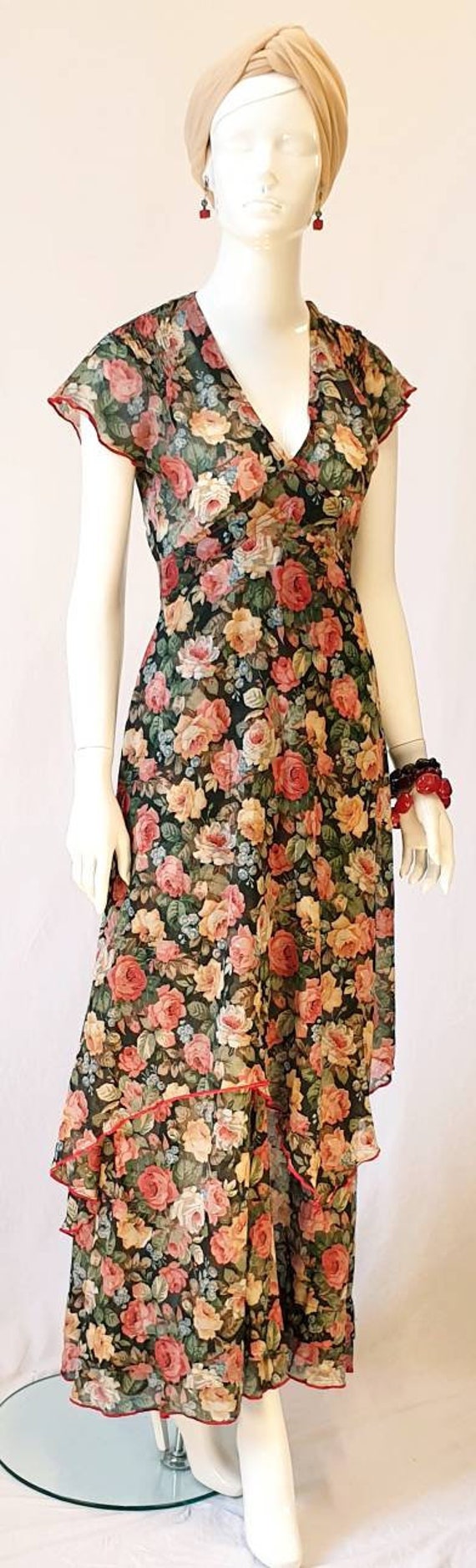 Vtg 70 does 30s Merivale Boho Floaty Cotton Floral