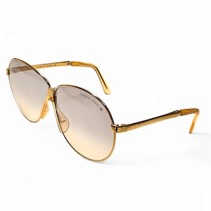 Vtg 80s Carrera Porsche Design 5626 10 Folding Sunglasses in 22K Gold Plated Frames w Burgundy Leather Zip Pouch-Numbered.