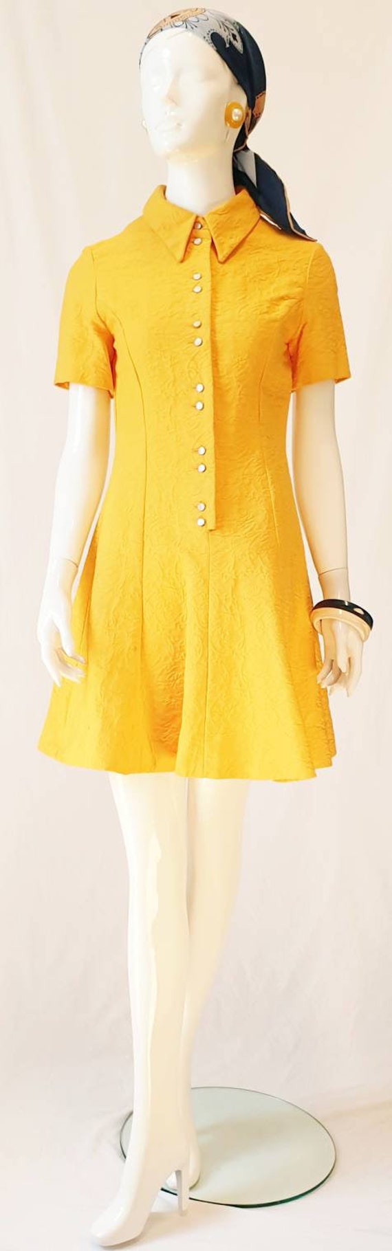 Vtg 60s Norma Tullo Couture Sunflower Yellow Cotto