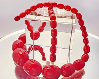 Reserved. Special order for F. Vtg 30s Art Deco Bright Red Bakelite Graduated Bead Necklace