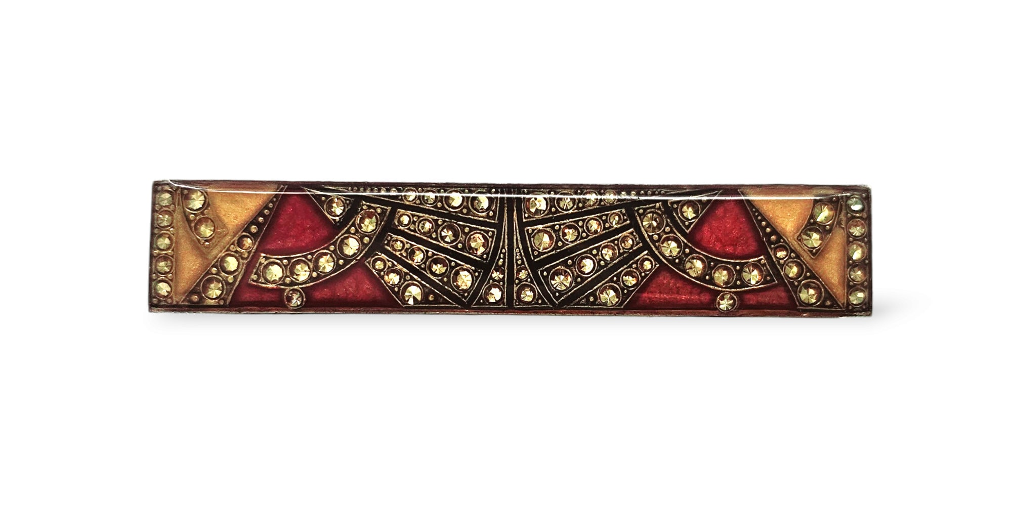 Broche Vintage Pierre Bex Art Déco – Ruban Nœud Strass émail Rose, Excellent état, Jamais Portée
