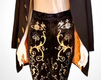 Vtg 1990 Vivienne Westwood Iconic Portrait Collection Gold Printed Velour Catsuit Legging Pants - AW 90 - As New - Unworn