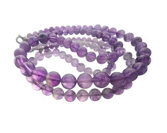 Vintage 70s Amethyst Bead Graduated Choker Necklace, Rich Natural Lavender Colour.