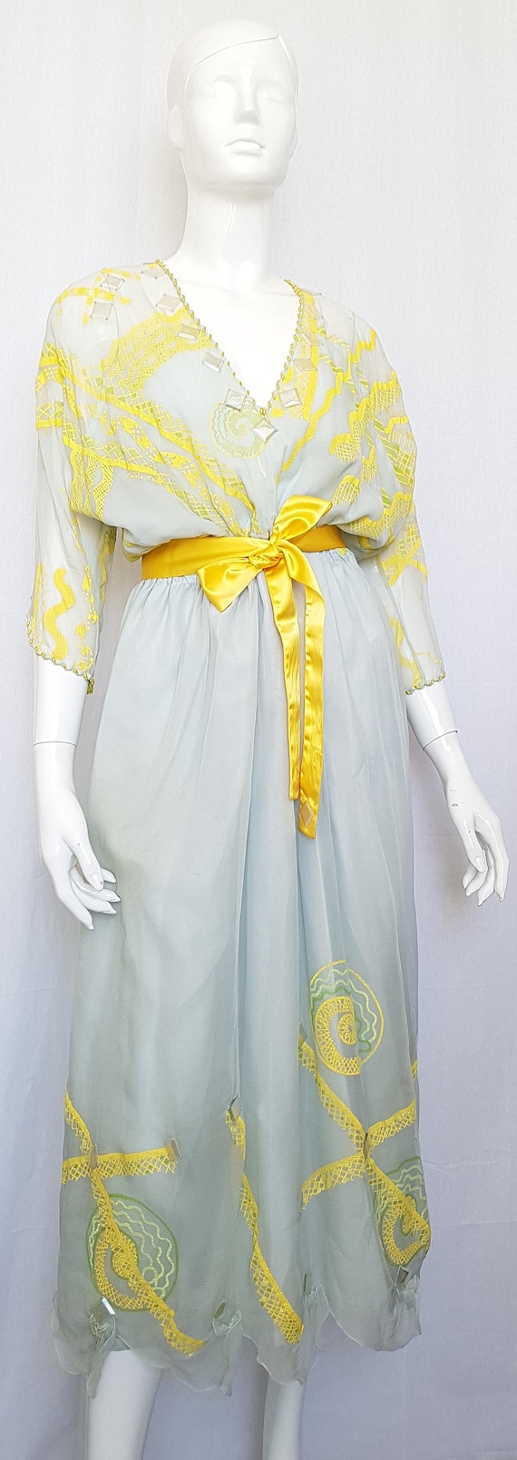 Vtg 70's ZANDRA RHODES LONDON Angelic Sea Foam Bl… - image 2