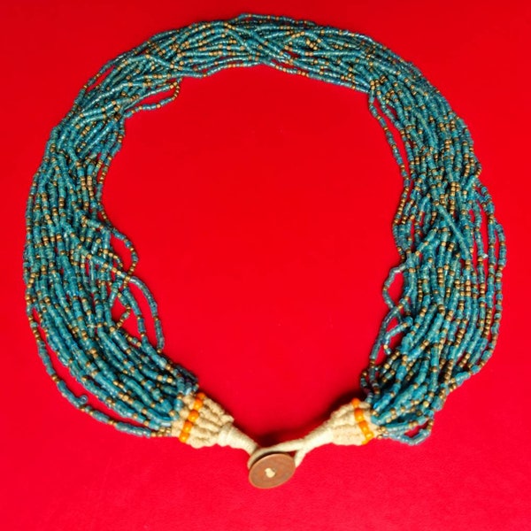 Blue Turquoise Collar Necklace with Indian Coin