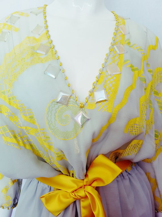 Vtg 70's ZANDRA RHODES LONDON Angelic Sea Foam Bl… - image 5