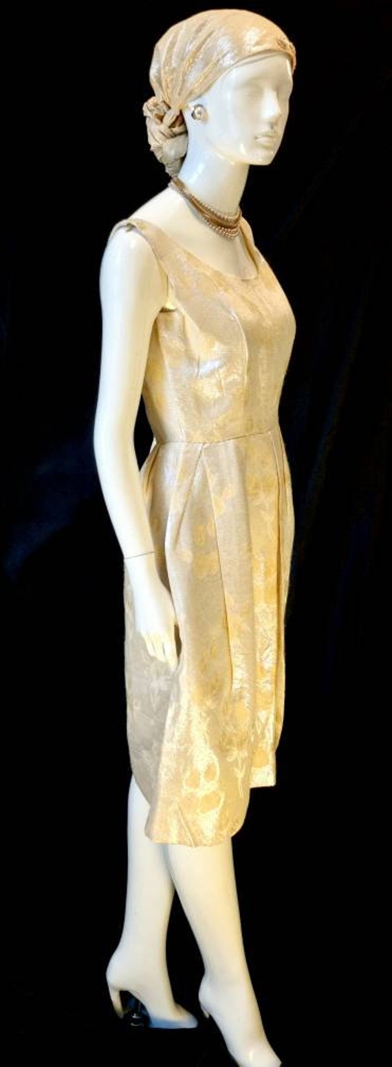 Vtg 1950s Cream silk lurex lamé opalescent damask… - image 6