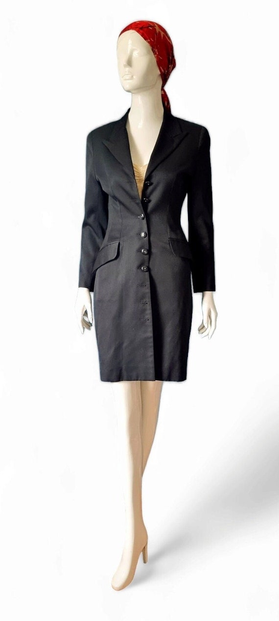 Vtg 70's MERIVALE Sexy Black Fitted Coat Dress or Long Jacket W 9 X  Moonglow Rhinestone Lucite Buttons, Angled Pockets & V Neckline Lapels. -  Etsy