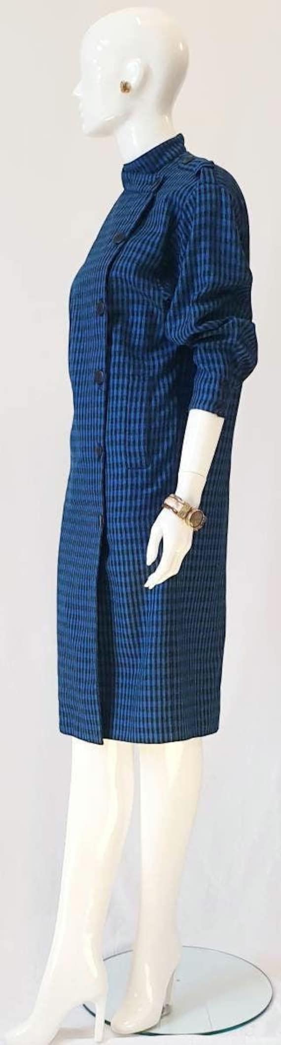 Jaeger, Vintage 80s Jaeger London Wool Coat Dress, Indigo Stripe, UK8