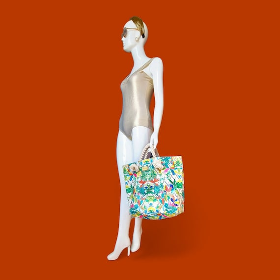 Vtg Y2K Christian Lacroix CXL Amaryllis Floral Lattice Big Tote Bag W Rope Handles in Colourful Spring Print Reversable Water Resistant. Etsy