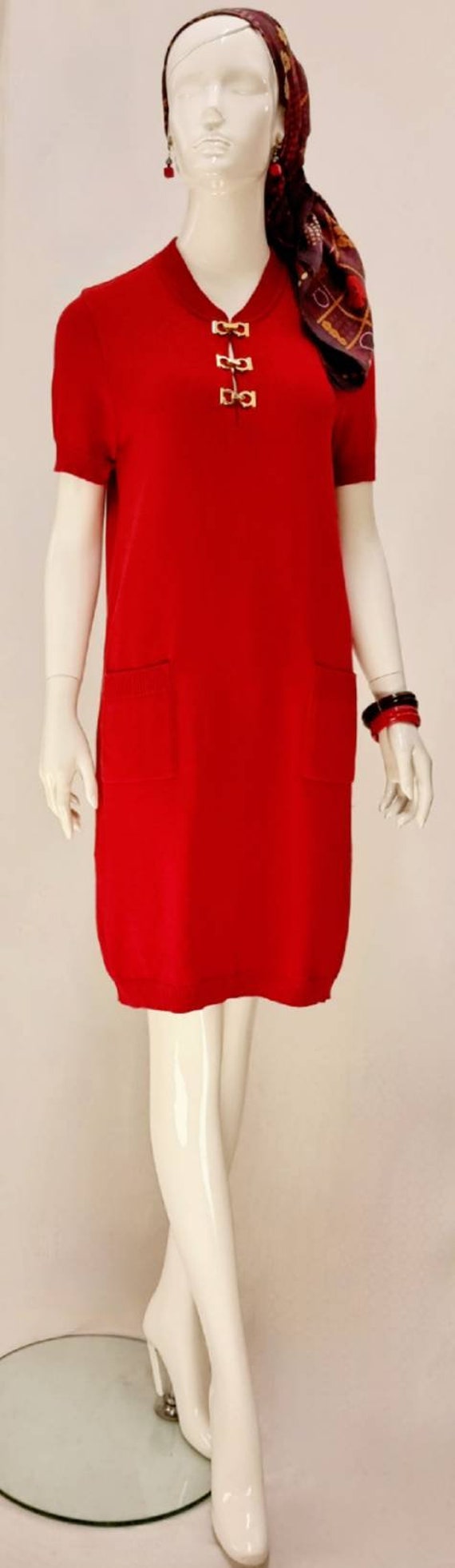 Vtg 70s Salvatore Ferragamo Cherry Red Cotton Kni… - image 7