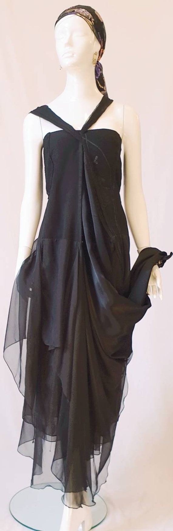 Vtg 90s Nicola Finetti Sculptural Black Silk Chif… - image 3