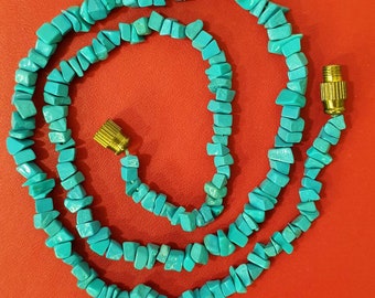 Vtg 50s Turquoise Sleeping Beauty Nugget Bead Arizona Southwest Choker Necklace on Cotton Thread.