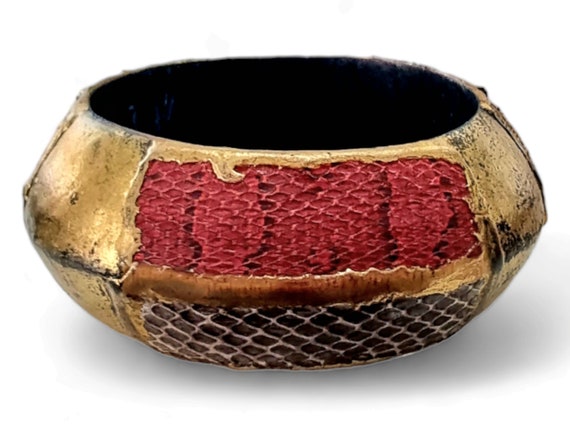 Vtg 80s Huge Chunky 14 K Gold Leaf, Red & Natural… - image 1