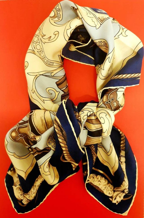 Vtg 60s Bayron Equestrian Horse Theme Silk Scarf … - image 4