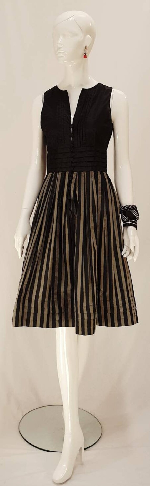 Vtg. 60’s PRUE ACTON Silk Taffeta Bronze & Black S