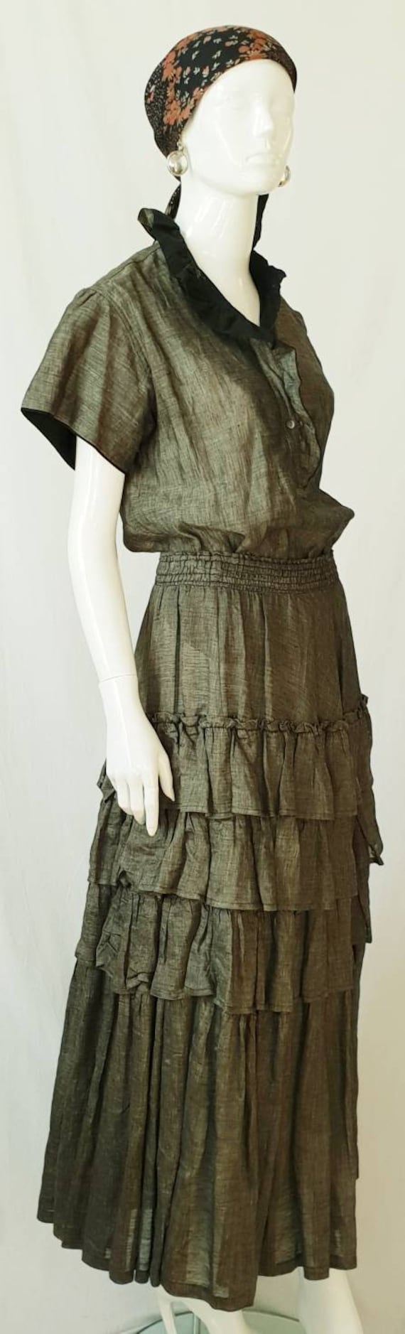 Vtg 70s KENZO Paris Olive Green Finest Linen Peasa