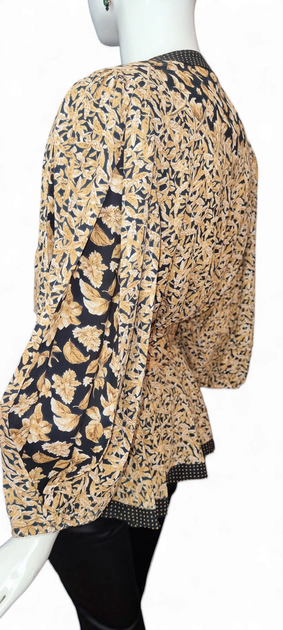 Vtg 80s DIANE FREIS Caramel & Black Floral Print … - image 3