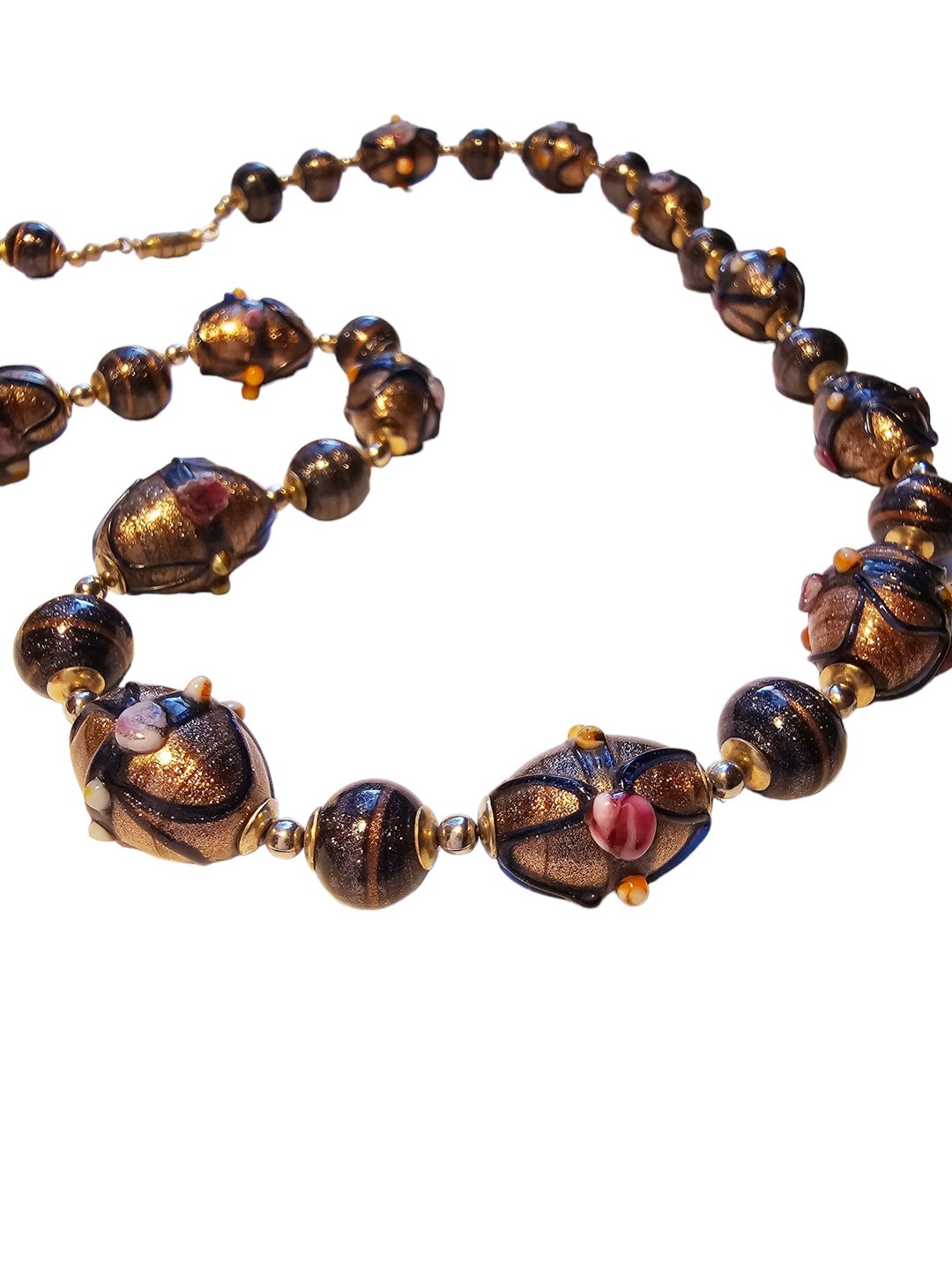Buy Vtg 50s Venetian Murano Lampwork Wedding Cake Bead Necklace W Sparkling  Gold, Copper Cobalt Glass Work Online in India